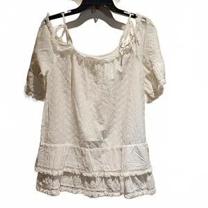 Mur Mur Eyelet Blouse With Ties Size M